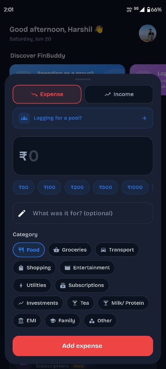 FinBuddy — Daily transaction logging