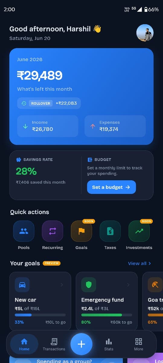 FinBuddy home screen